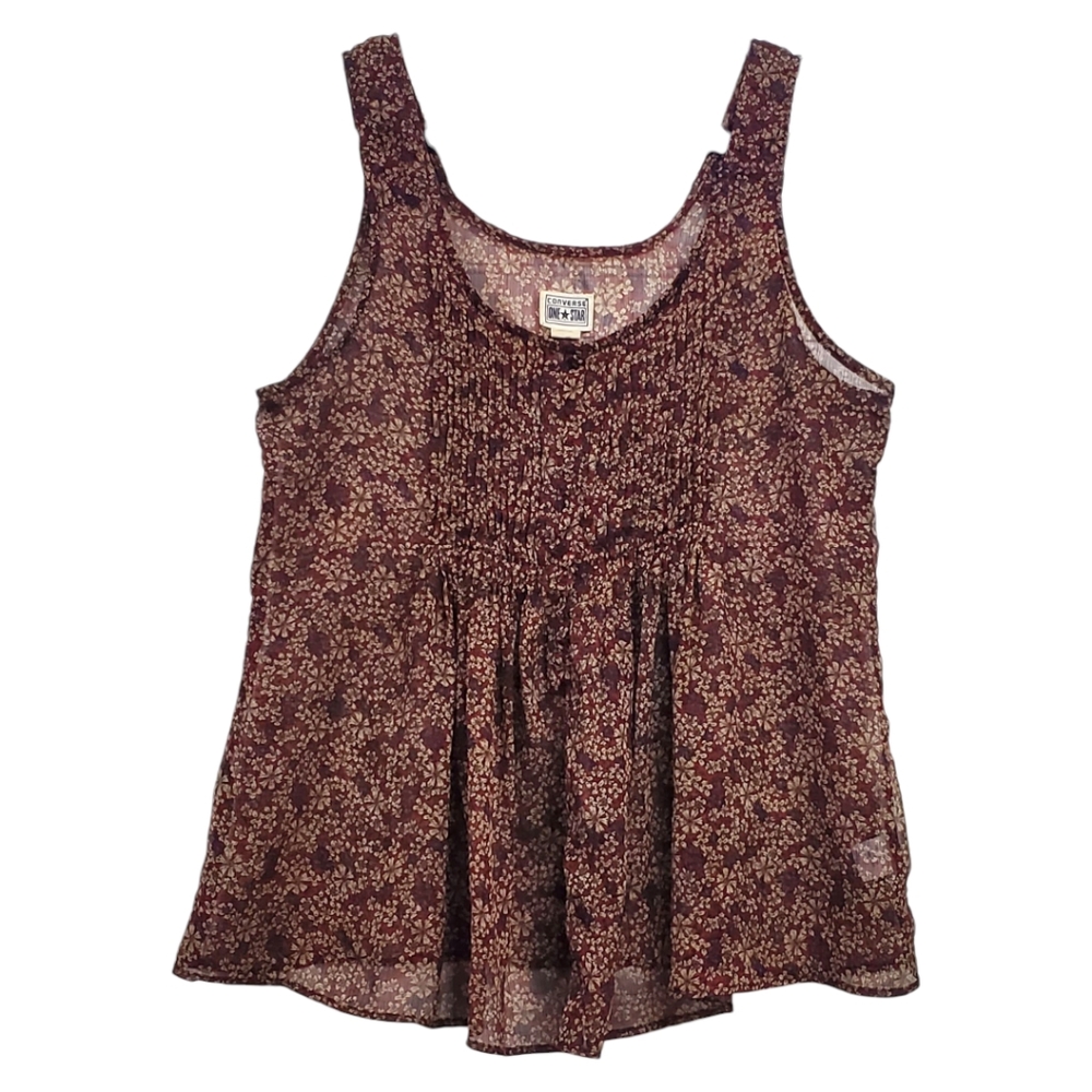 Converse Brown Sheer Floral Tank Top- XL EUC